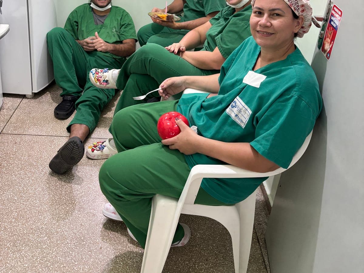 The surgical team sharing a break between cases during a v-HELP mission